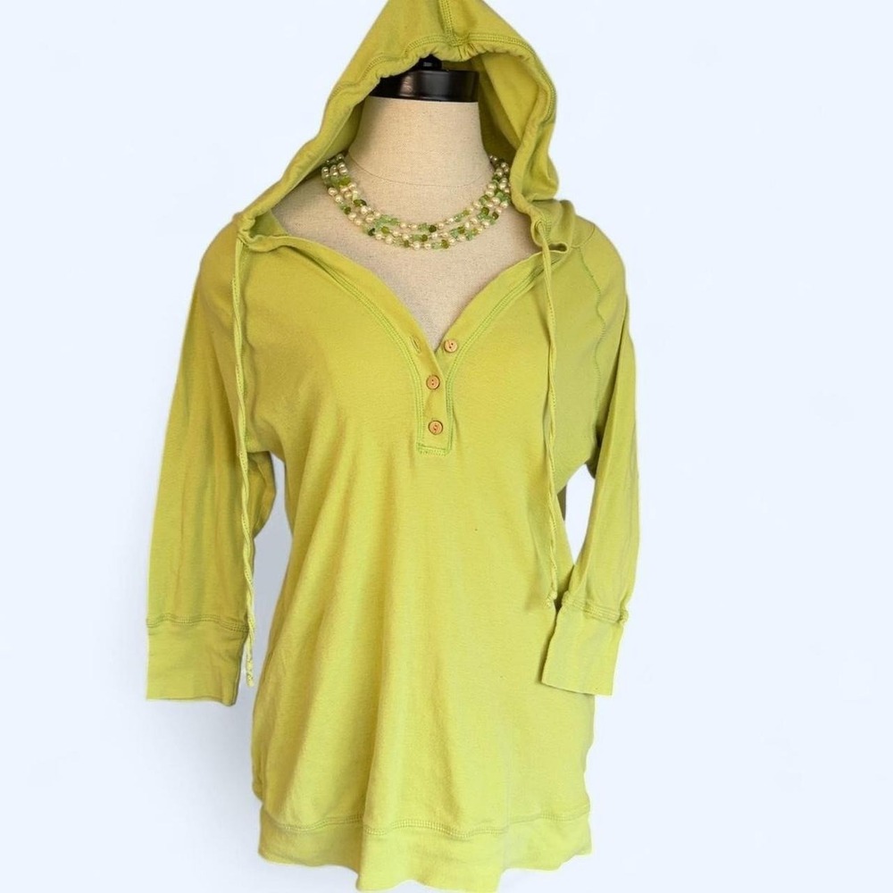 Old Navy Maternity Henley Hoodie Lime Green 100% Cotton 3/4 Sleeve Small
